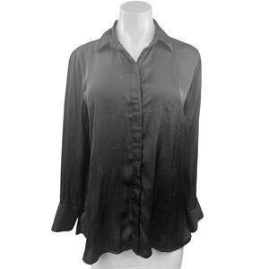 Old Navy Womens Black Silky Satin Collared Long Sleeve Button Up Shirt Top Sz XS